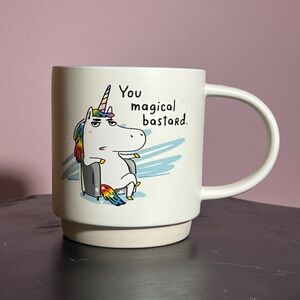 White Unicorn Mug with Colorful Design - heavy big mug - NWOT